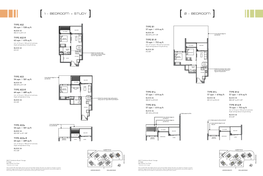 Leedon Green Floor Plan 1 and 2 Bedroom